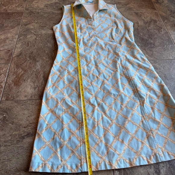 J. McLaughlin‎ Women's Sleeveless Blue Bamboo Lattice Print Collared Dress EUC M - Picture 6 of 9
